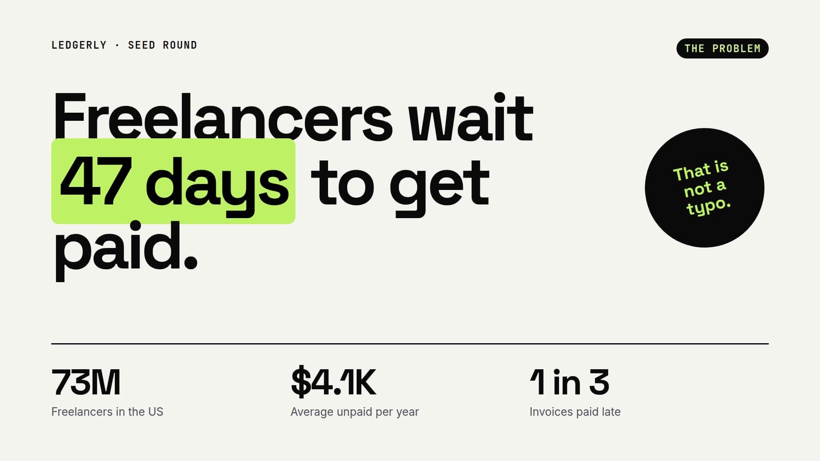 Startup pitch slide with a bold headline